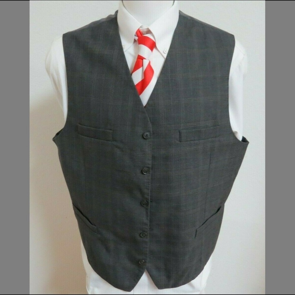 XL Gray/Tan/Blue Plaid Doc & Amelia Mens #975 Vest